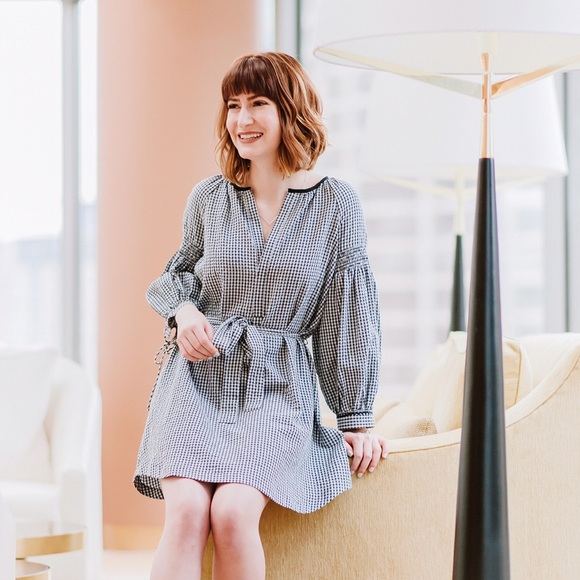 gingham long sleeve dress